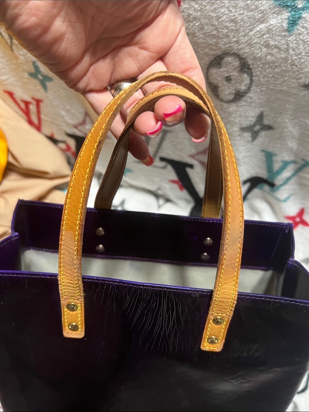 Louis Vuitton Purple Monogram Vernis Tote with Tan Handles - Picture 10 of 10
